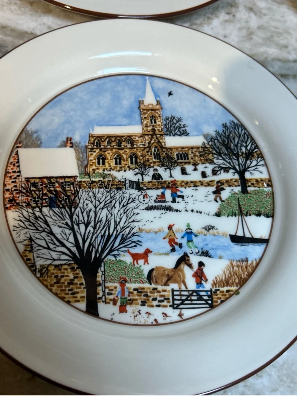 Lenox Winter Scenic Chinastone  Plates Set Of 4 Village microwave safe 8 “ each